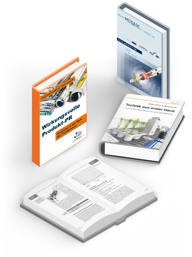 Fachbücher zu verschiedenen Themen: PR, Antriebstechnik, Sensorik und Qualitätssicherung
