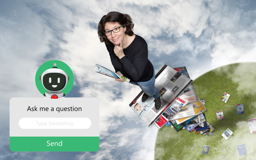 Nora auf einer Weltkugel mit einen Roboter