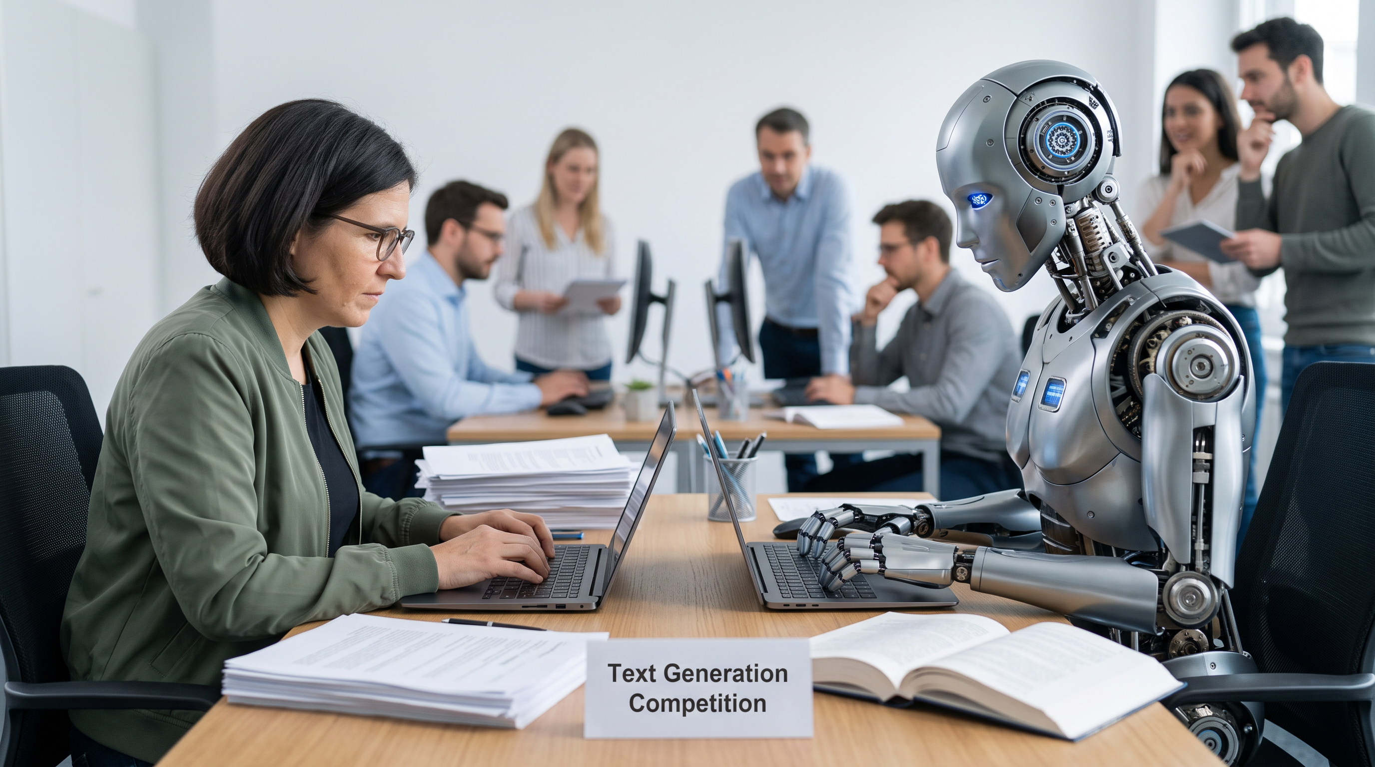 Nora im Schreibcontest mit einem Roboter